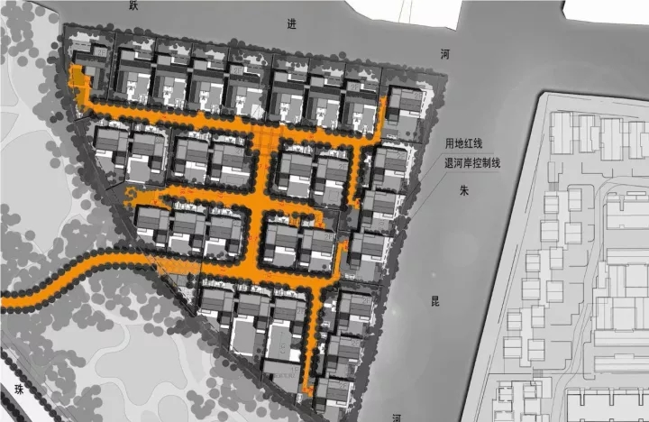 王字型路网造剖析人流，，包管入口私密性